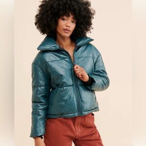 Apparis x Nuuly Collab Vegan Crinkle Leather Puffer Coat